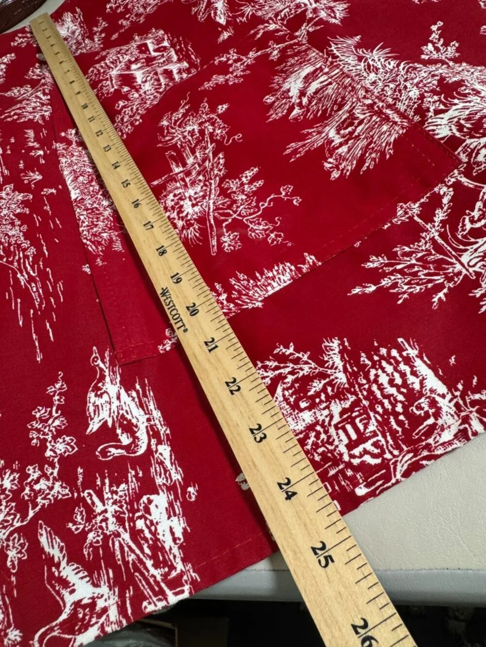 Williams Sonoma Red Toile Cotton Apron Pockets Made In USA OS Cabin artsy
